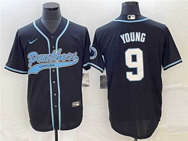 Mens Carolina Panthers #9 Bryce Young Black With Patch Cool Base Stitched Baseball Jersey